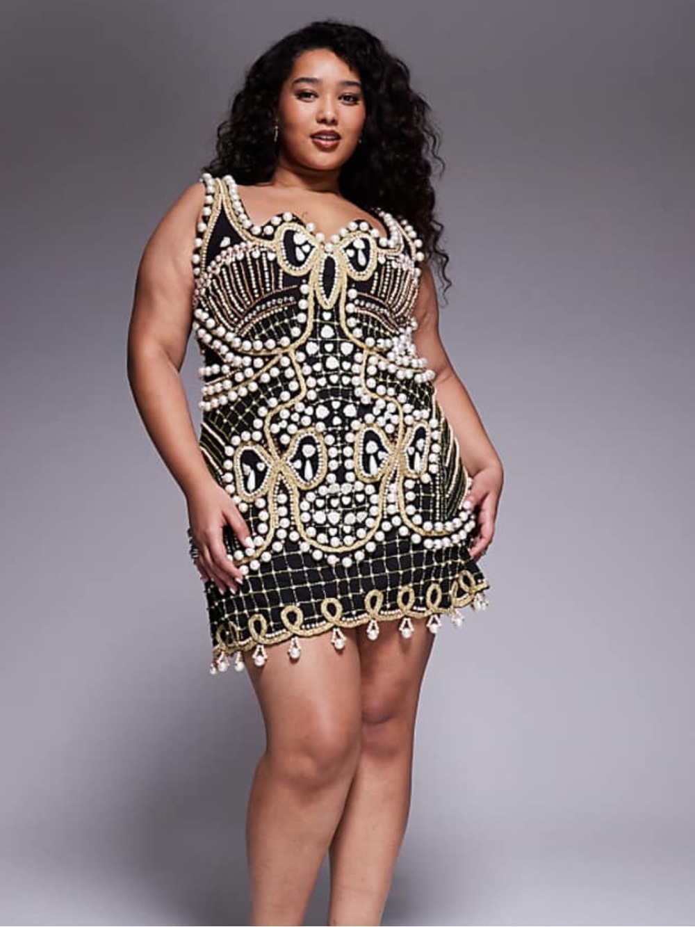 NWT ASOS Luxe Black & Gold Embellished Mini Dress - Size 20